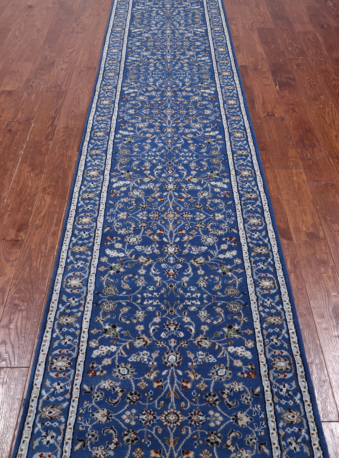 Blue Persian Nain Hand Knotted Wool & Silk Runner Rug - 2' 9" X 17' 11"
