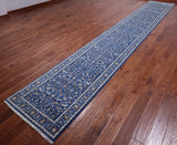 Blue Persian Nain Hand Knotted Wool & Silk Runner Rug - 2' 9" X 17' 11"