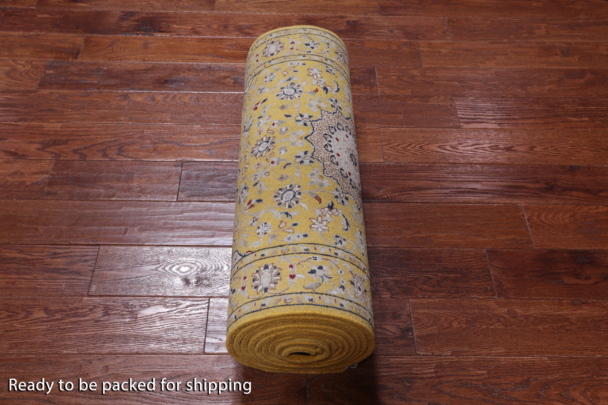 Gold Persian Nain Hand Knotted Wool & Silk Runner Rug - 2' 7" X 14' 4"