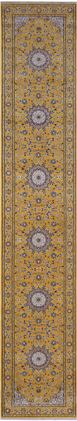 Gold Persian Nain Hand Knotted Wool & Silk Runner Rug - 2' 7" X 14' 4"