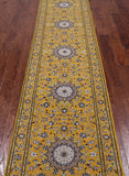 Gold Persian Nain Hand Knotted Wool & Silk Runner Rug - 2' 7" X 14' 4"