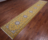 Gold Persian Nain Hand Knotted Wool & Silk Runner Rug - 2' 7" X 14' 4"