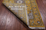 Gold Persian Nain Hand Knotted Wool & Silk Runner Rug - 2' 7" X 14' 4"