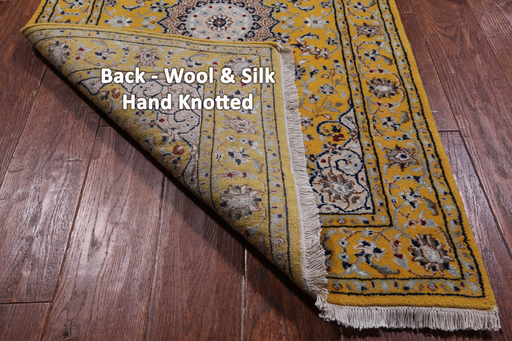 Gold Persian Nain Hand Knotted Wool & Silk Runner Rug - 2' 7" X 14' 4"