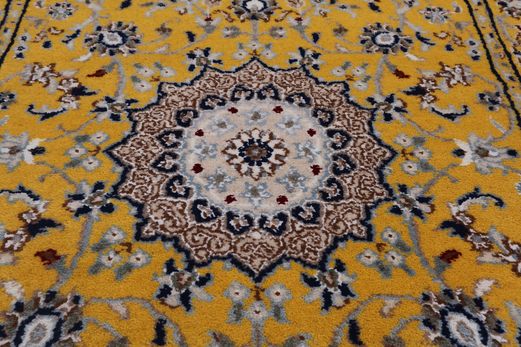 Gold Persian Nain Hand Knotted Wool & Silk Runner Rug - 2' 7" X 14' 4"