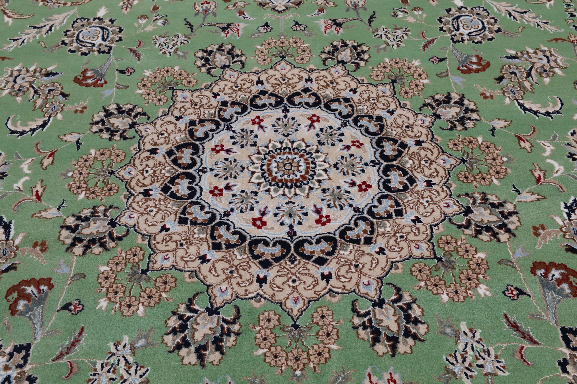 Green Persian Nain Hand-Knotted Wool & Silk Rug - 10' 3" X 14' 2"