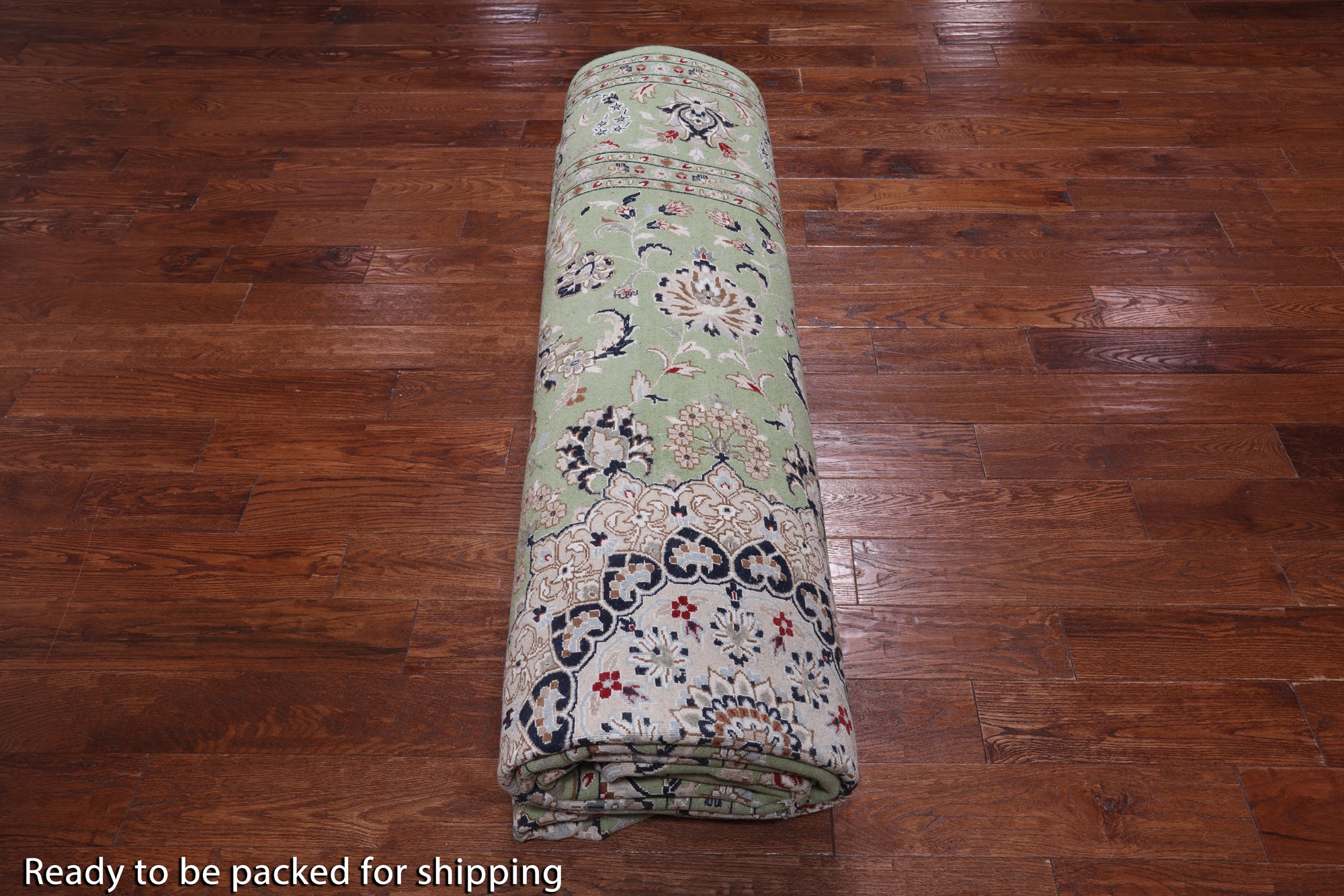 Green Persian Nain Hand-Knotted Wool & Silk Rug - 10' 3" X 14' 2"