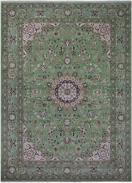 Green Persian Nain Hand-Knotted Wool & Silk Rug - 10' 3" X 14' 2"