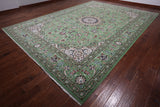 Green Persian Nain Hand-Knotted Wool & Silk Rug - 10' 3" X 14' 2"