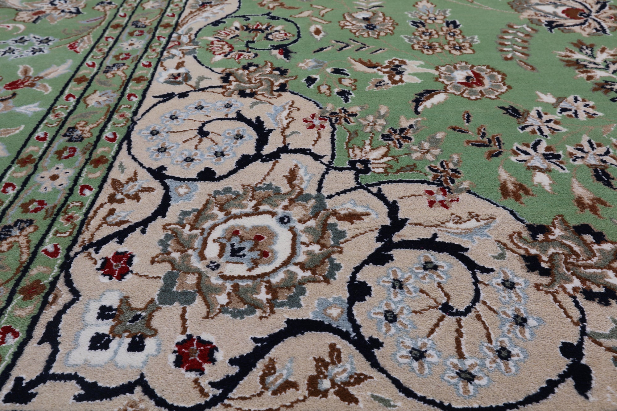 Green Persian Nain Hand-Knotted Wool & Silk Rug - 10' 3" X 14' 2"