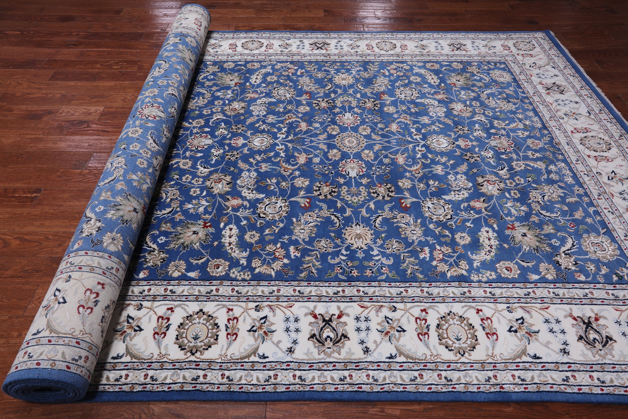Blue Persian Nain Hand-Knotted Wool & Silk Rug - 8' 1" X 16' 4"