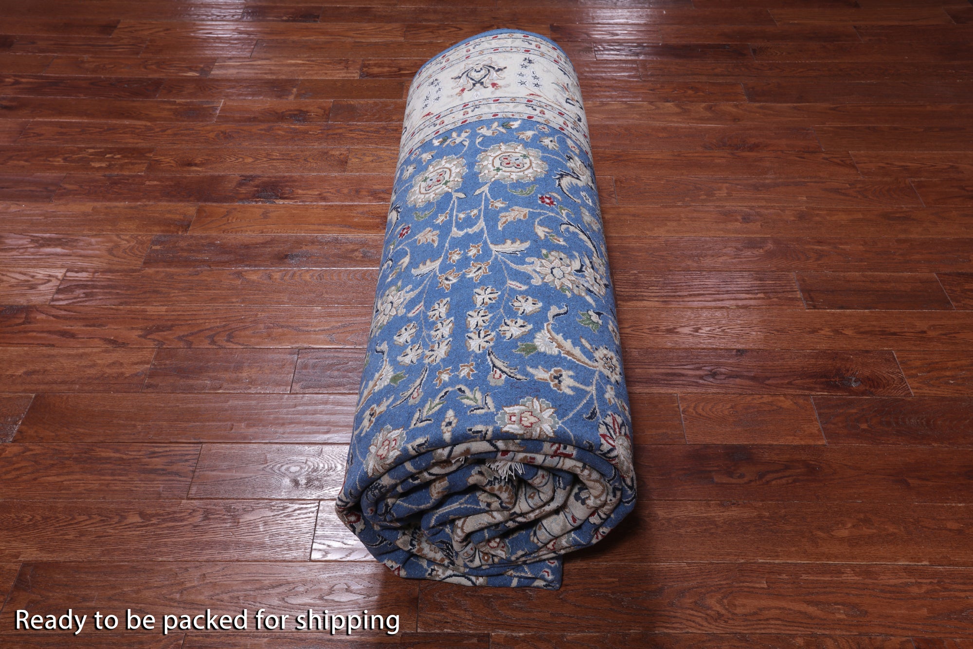 Blue Persian Nain Hand-Knotted Wool & Silk Rug - 8' 1" X 16' 4"