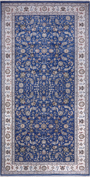 Blue Persian Nain Hand-Knotted Wool & Silk Rug - 8' 1" X 16' 4"
