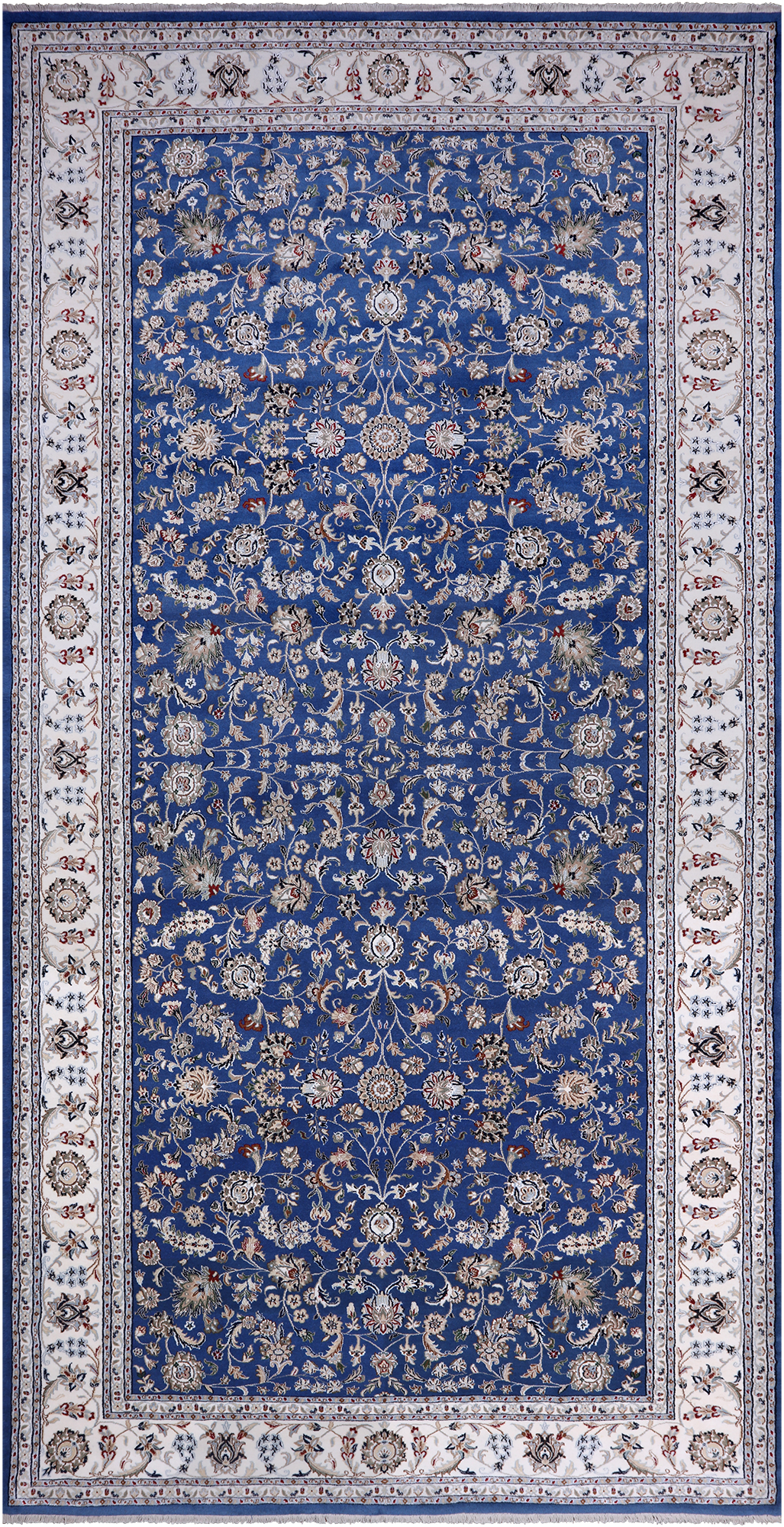 Blue Persian Nain Hand-Knotted Wool & Silk Rug - 8' 1" X 16' 4"