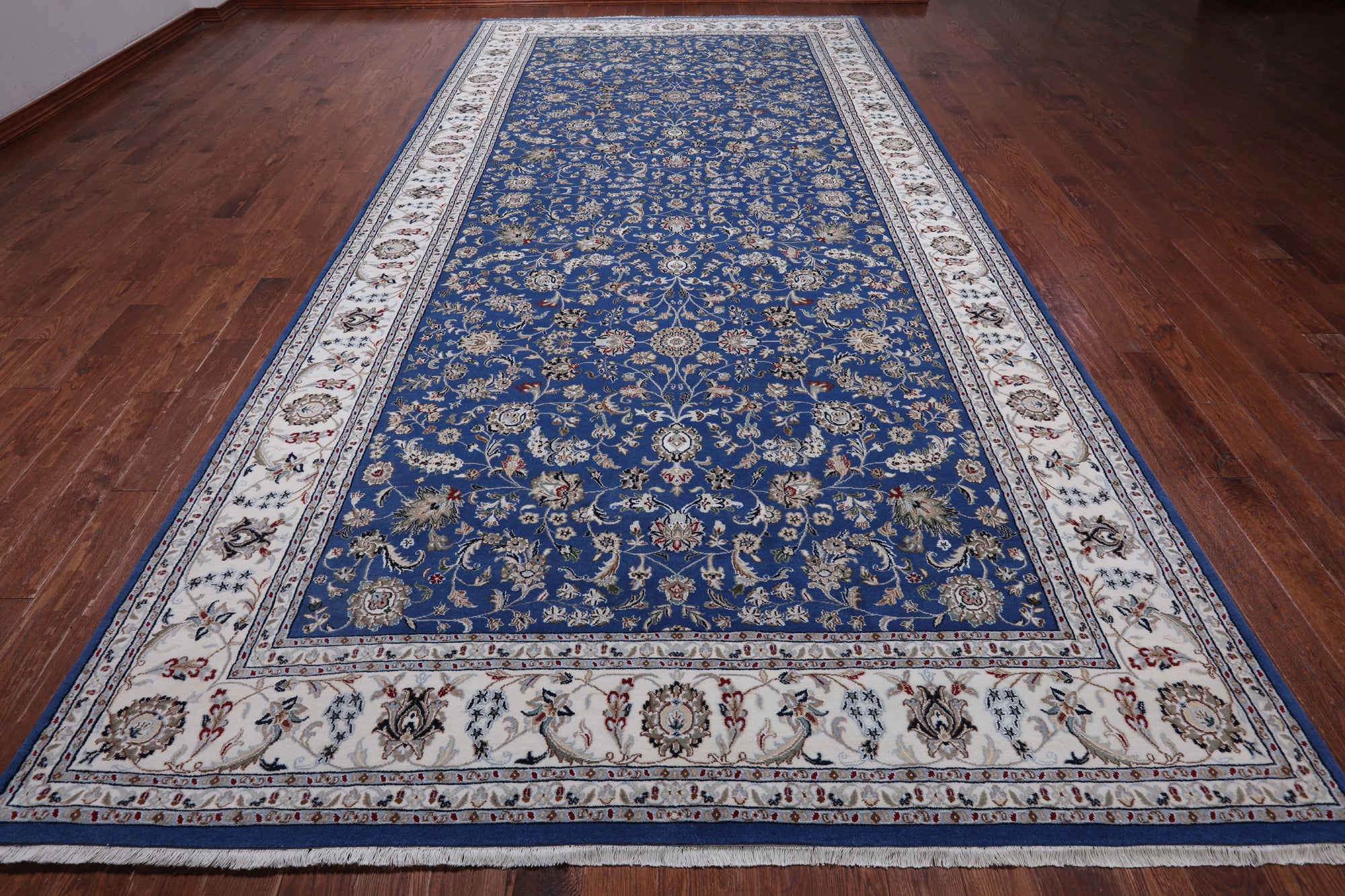 Blue Persian Nain Hand-Knotted Wool & Silk Rug - 8' 1" X 16' 4"