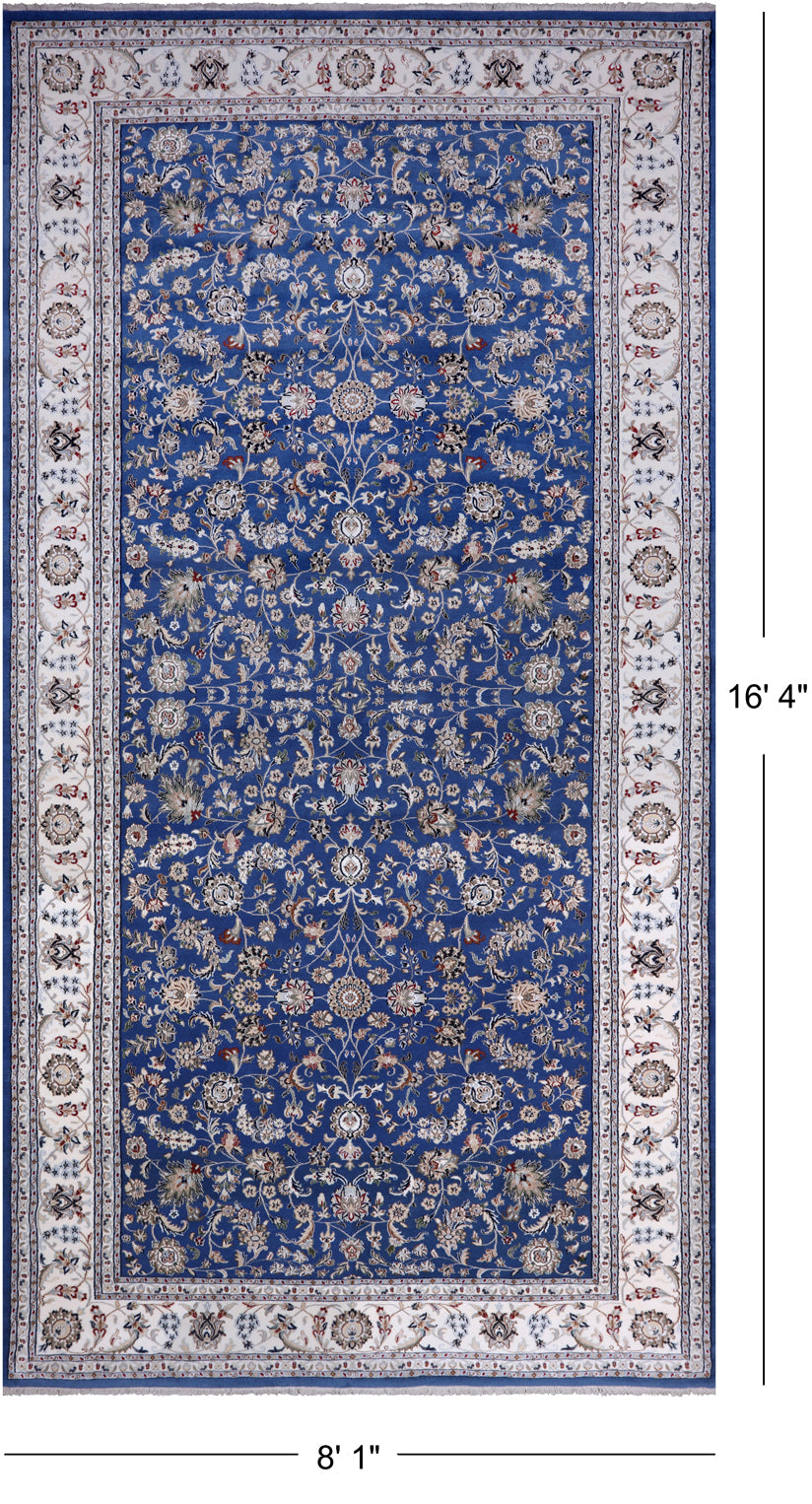Blue Persian Nain Hand-Knotted Wool & Silk Rug - 8' 1" X 16' 4"