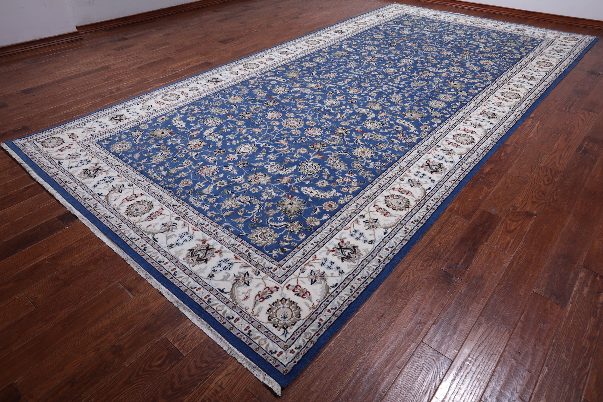 Blue Persian Nain Hand-Knotted Wool & Silk Rug - 8' 1" X 16' 4"