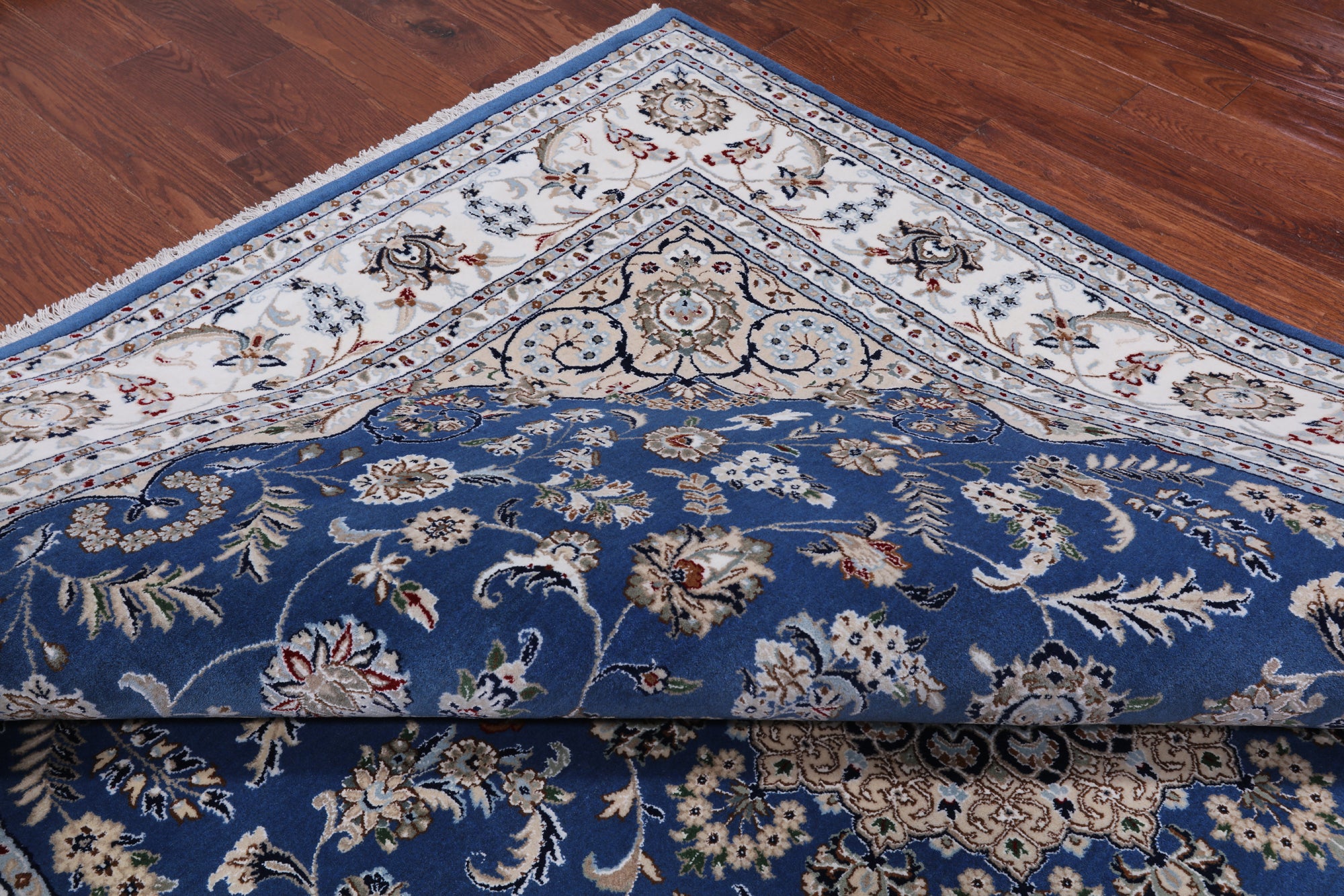 Blue Persian Nain Handmade Wool & Silk Rug - 8' 0" X 16' 5"