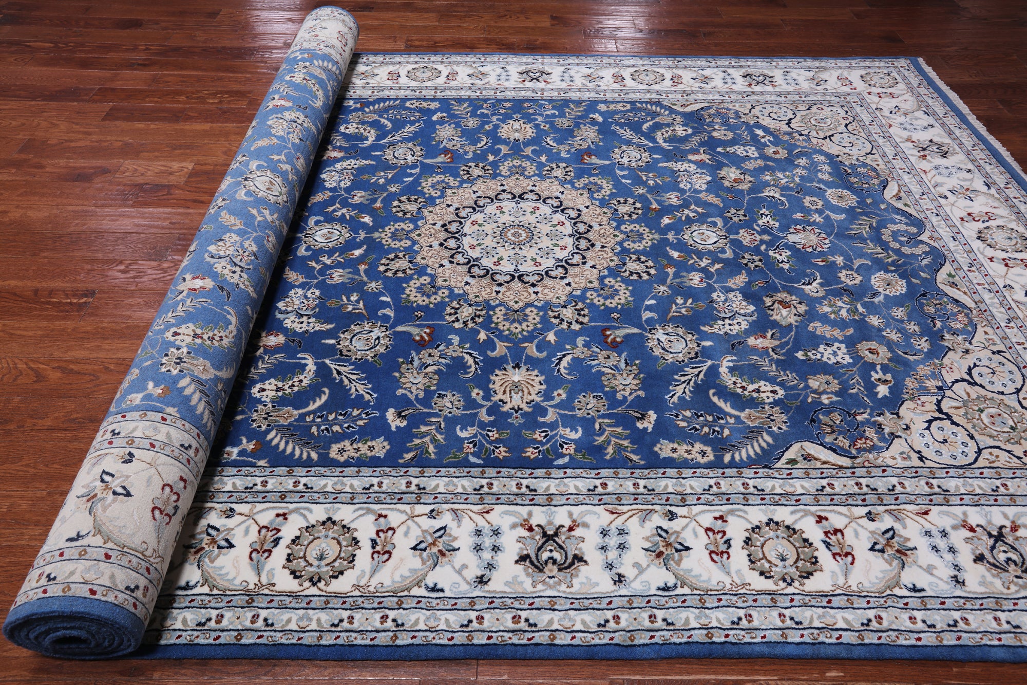 Blue Persian Nain Handmade Wool & Silk Rug - 8' 0" X 16' 5"