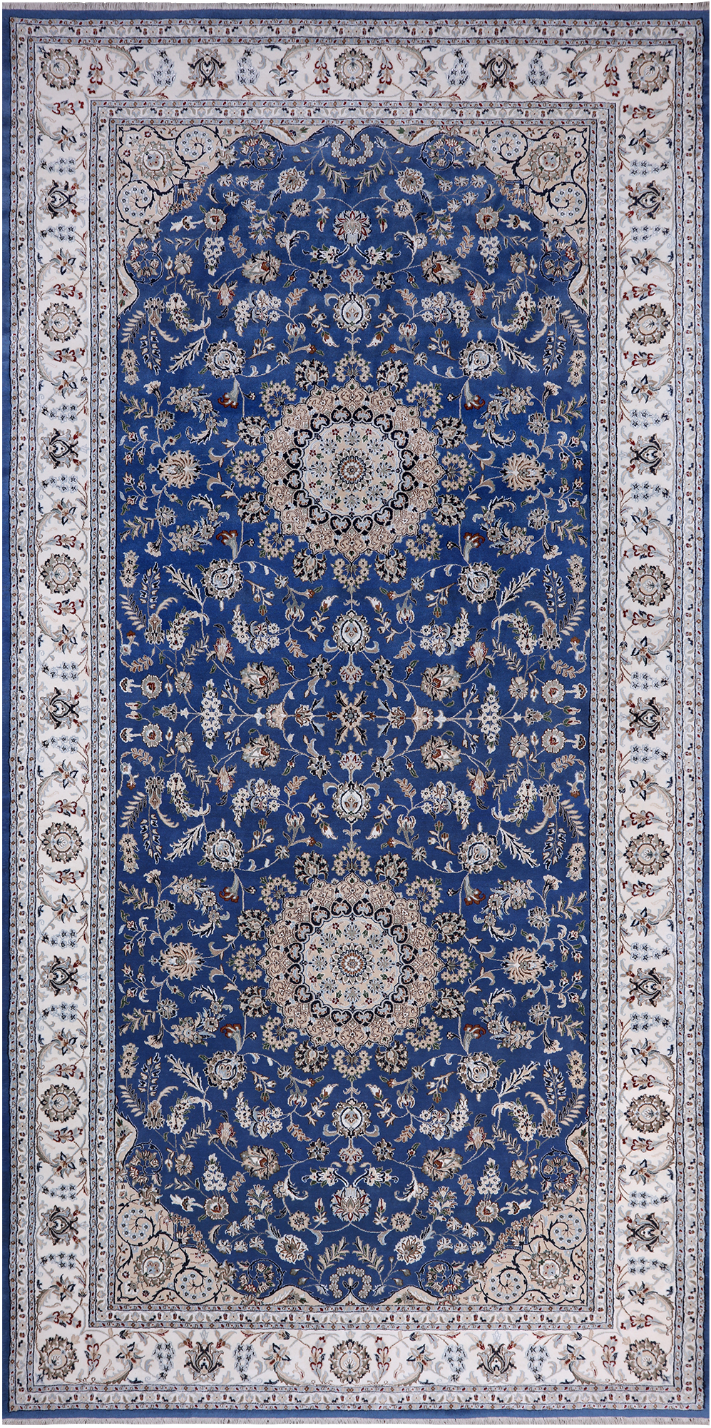 Blue Persian Nain Handmade Wool & Silk Rug - 8' 0" X 16' 5"