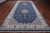 Blue Persian Nain Handmade Wool & Silk Rug - 8' 0" X 16' 5"