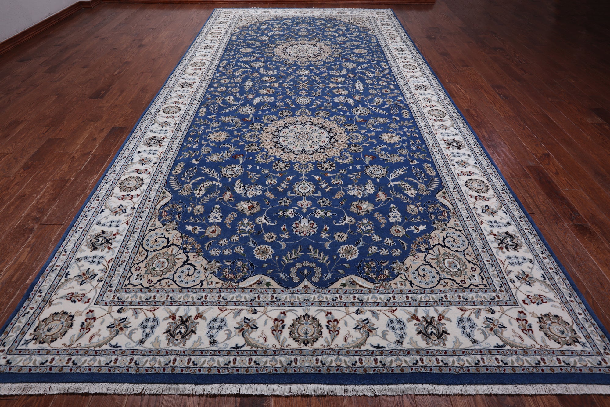 Blue Persian Nain Handmade Wool & Silk Rug - 8' 0" X 16' 5"