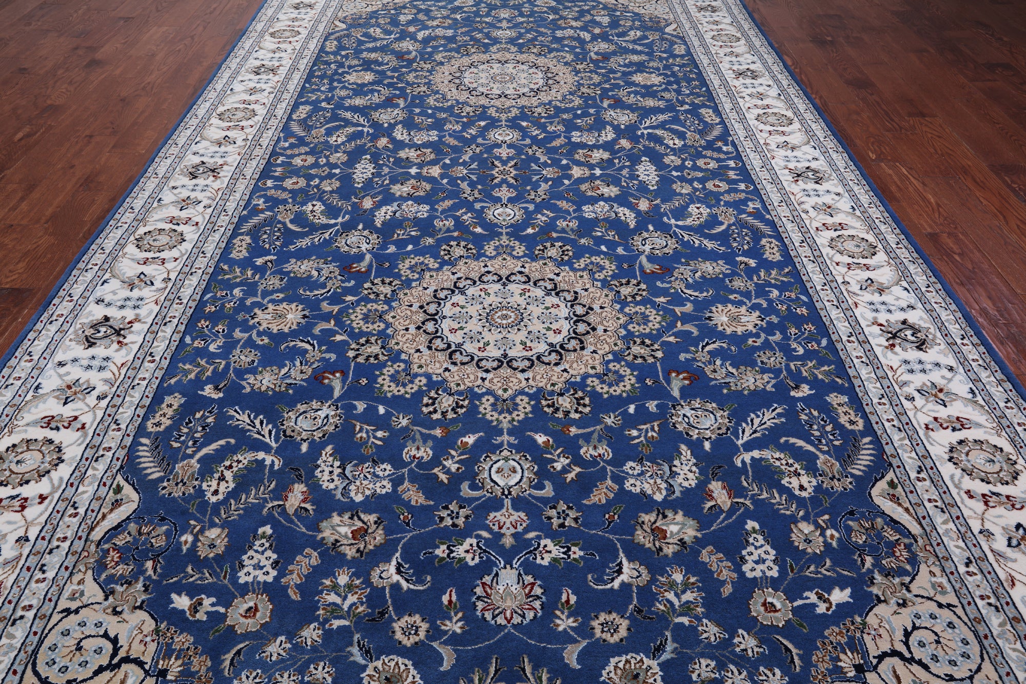 Blue Persian Nain Handmade Wool & Silk Rug - 8' 0" X 16' 5"