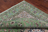 Green Persian Nain Handmade Wool & Silk Rug - 8' 11" X 11' 11"
