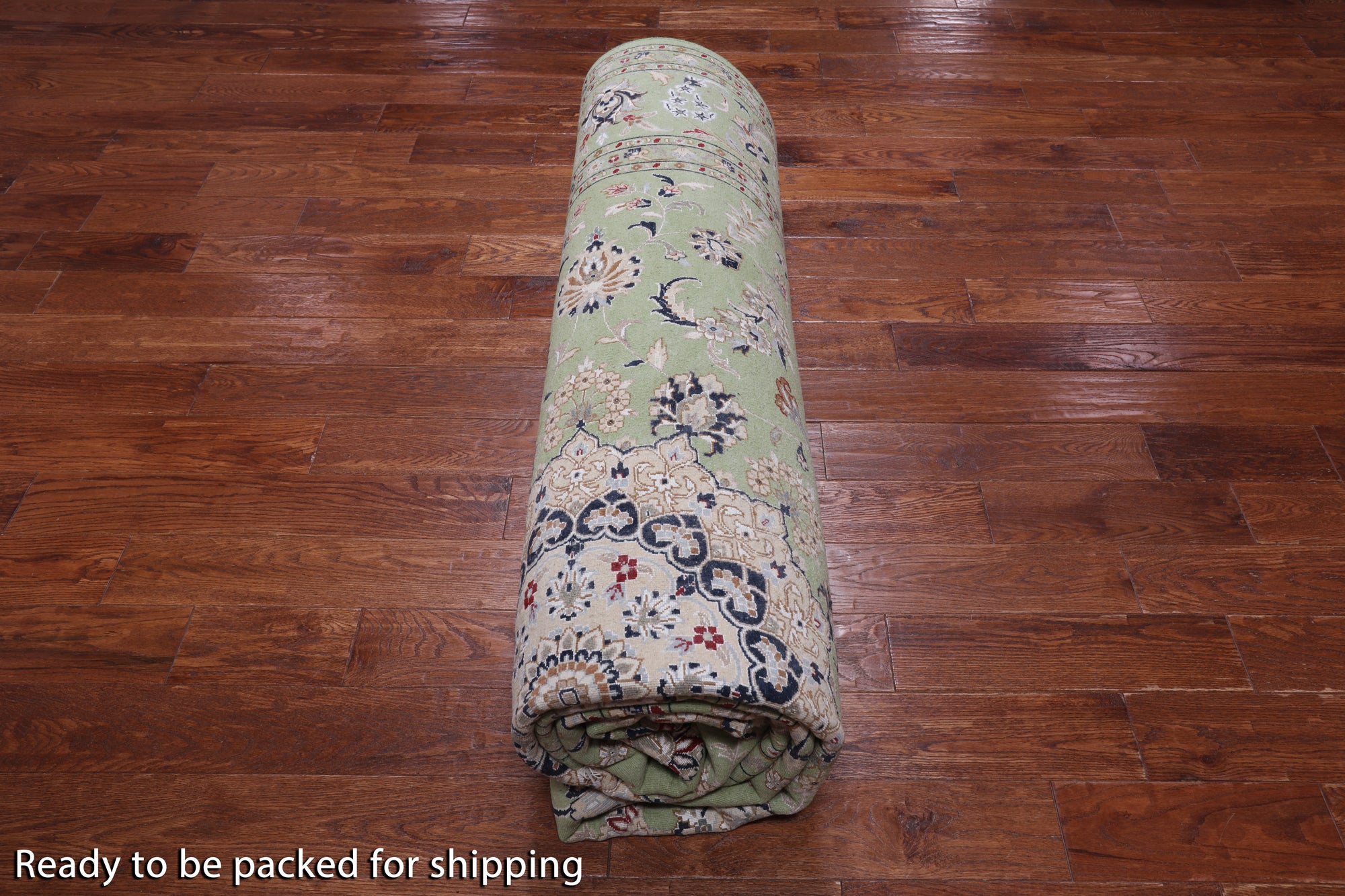 Green Persian Nain Handmade Wool & Silk Rug - 8' 11" X 11' 11"