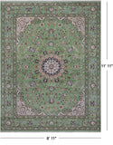 Green Persian Nain Handmade Wool & Silk Rug - 8' 11" X 11' 11"