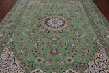 Green Persian Nain Handmade Wool & Silk Rug - 8' 11" X 11' 11"