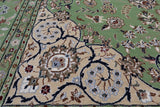 Green Persian Nain Handmade Wool & Silk Rug - 8' 11" X 11' 11"