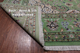 Green Persian Nain Handmade Wool & Silk Rug - 8' 11" X 11' 11"