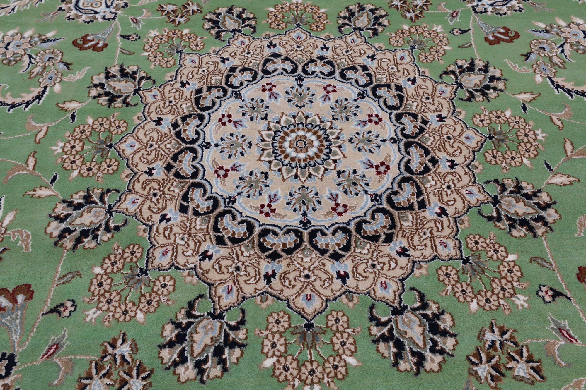 Green Persian Nain Hand-Knotted Wool & Silk Rug - 9' 0" X 12' 2"