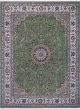 Green Persian Nain Hand-Knotted Wool & Silk Rug - 9' 0" X 12' 2"