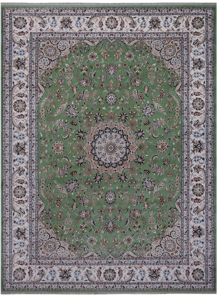 Green Persian Nain Hand-Knotted Wool & Silk Rug - 9' 0" X 12' 2"