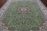 Green Persian Nain Hand-Knotted Wool & Silk Rug - 9' 0" X 12' 2"