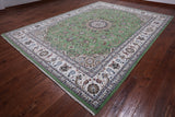 Green Persian Nain Hand-Knotted Wool & Silk Rug - 9' 0" X 12' 2"
