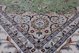 Green Persian Nain Hand-Knotted Wool & Silk Rug - 9' 0" X 12' 2"