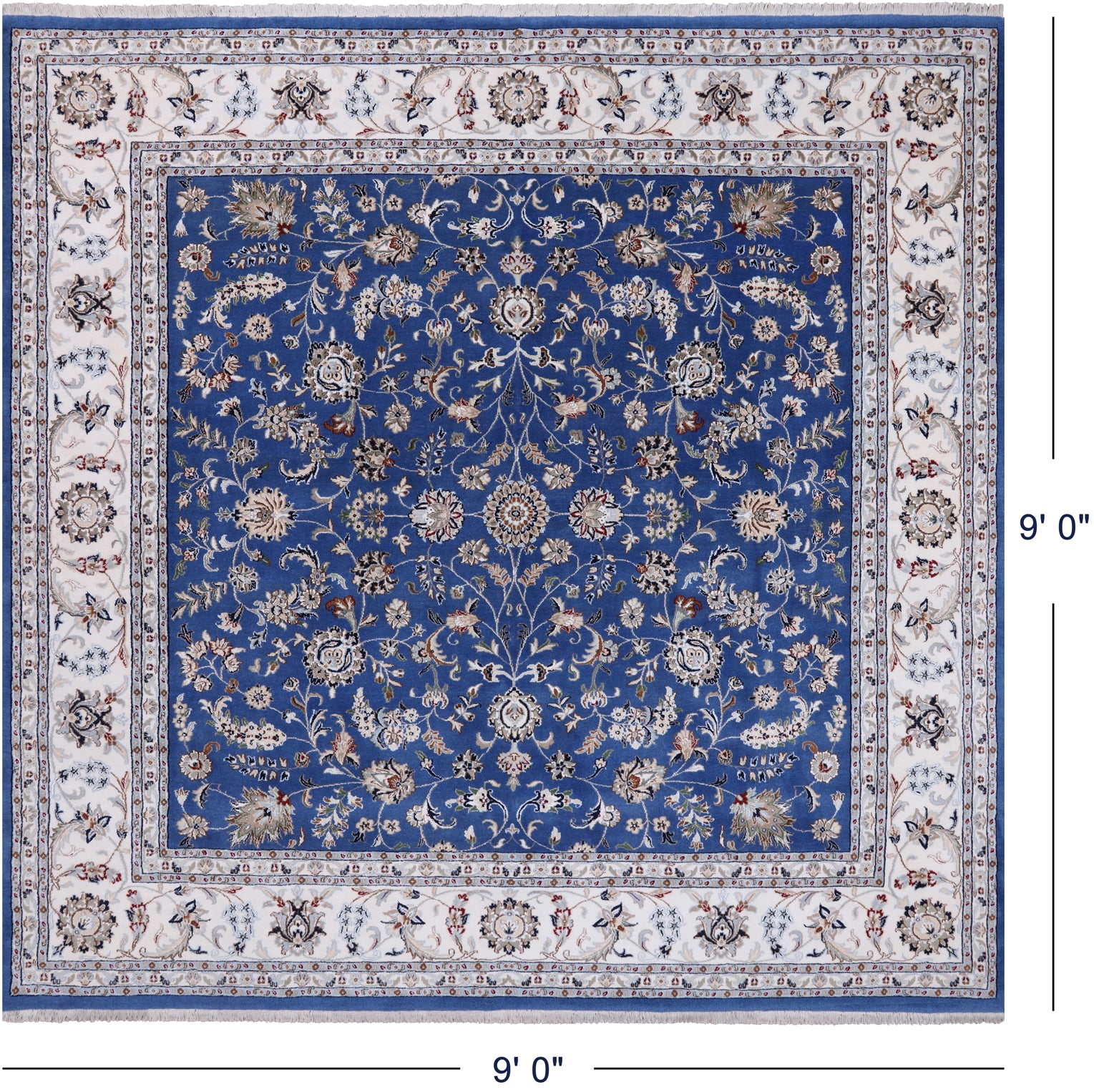 Square Persian Nain Hand-Knotted Wool & Silk Rug - 9' 0" X 9' 0"