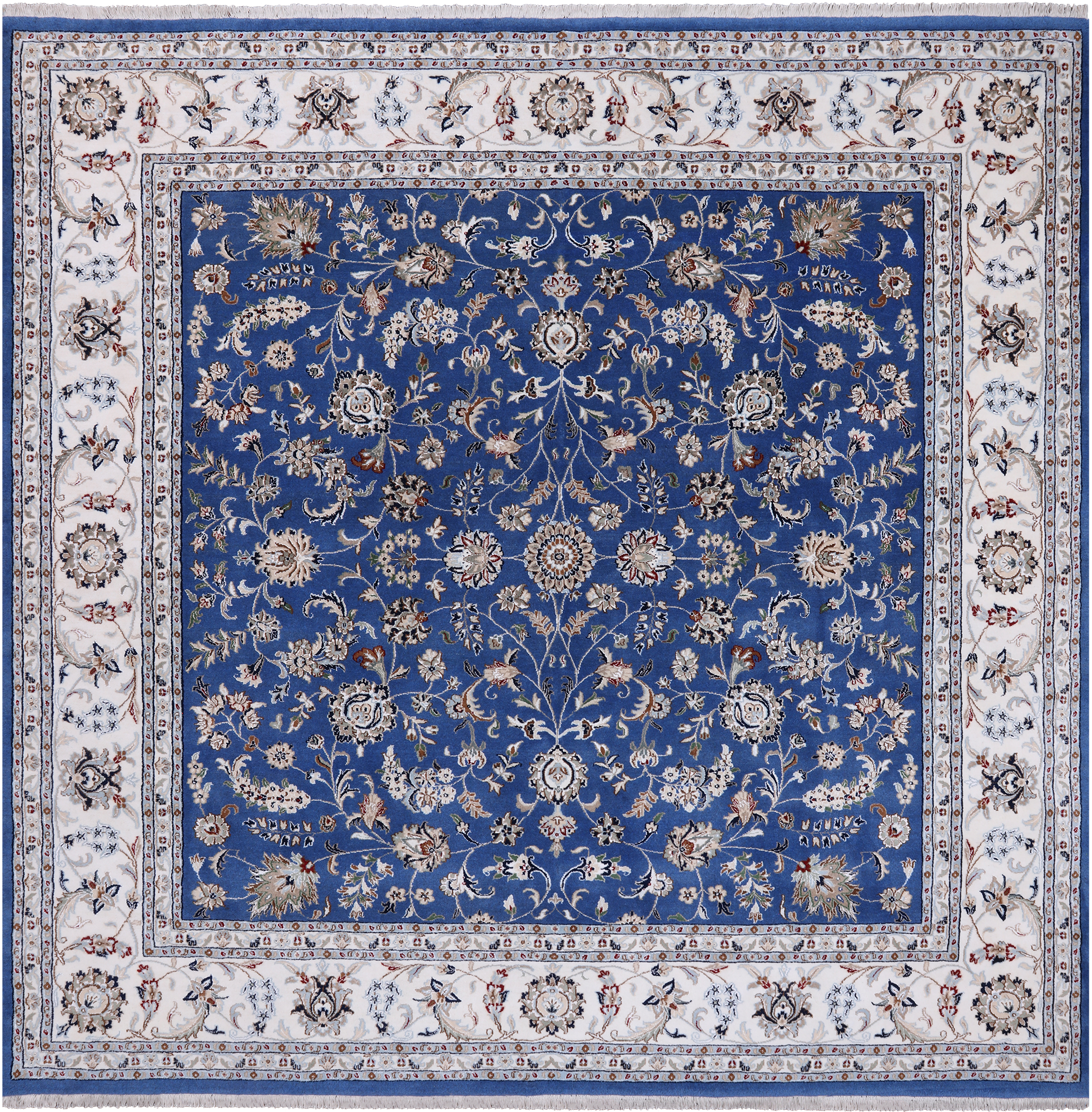 Square Persian Nain Hand-Knotted Wool & Silk Rug - 9' 0" X 9' 0"