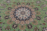 Green Square Persian Nain Hand Knotted Wool & Silk Rug - 9' 0" X 9' 0"