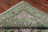Green Square Persian Nain Hand Knotted Wool & Silk Rug - 9' 0" X 9' 0"