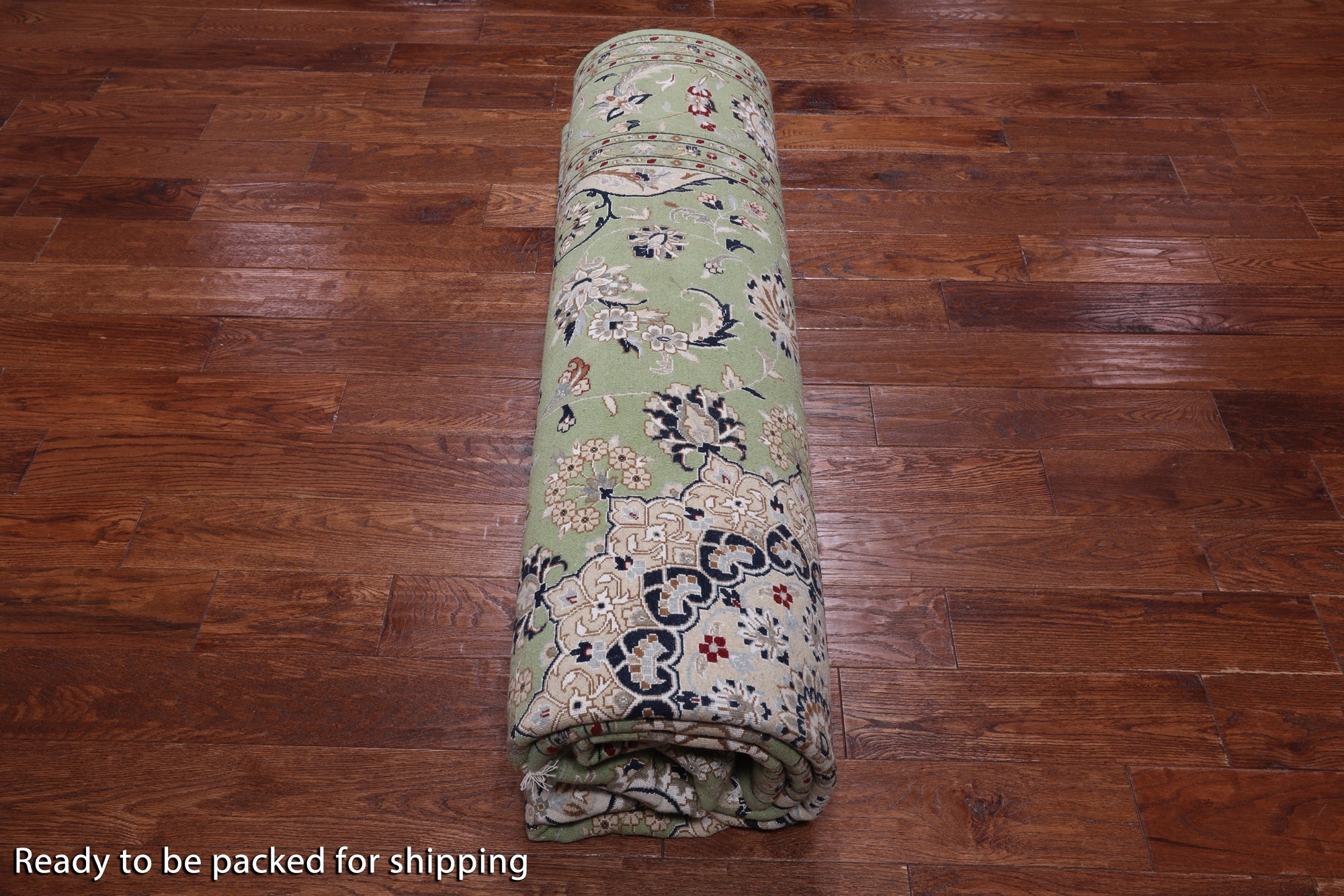 Green Square Persian Nain Hand Knotted Wool & Silk Rug - 9' 0" X 9' 0"