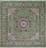 Green Square Persian Nain Hand Knotted Wool & Silk Rug - 9' 0" X 9' 0"