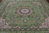 Green Square Persian Nain Hand Knotted Wool & Silk Rug - 9' 0" X 9' 0"
