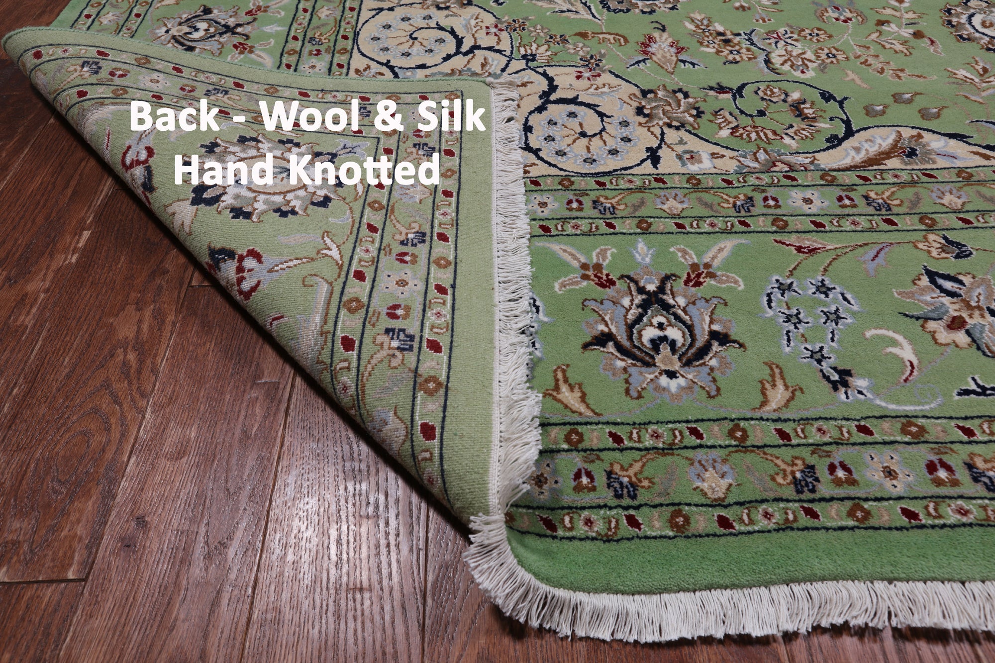 Green Square Persian Nain Hand Knotted Wool & Silk Rug - 9' 0" X 9' 0"