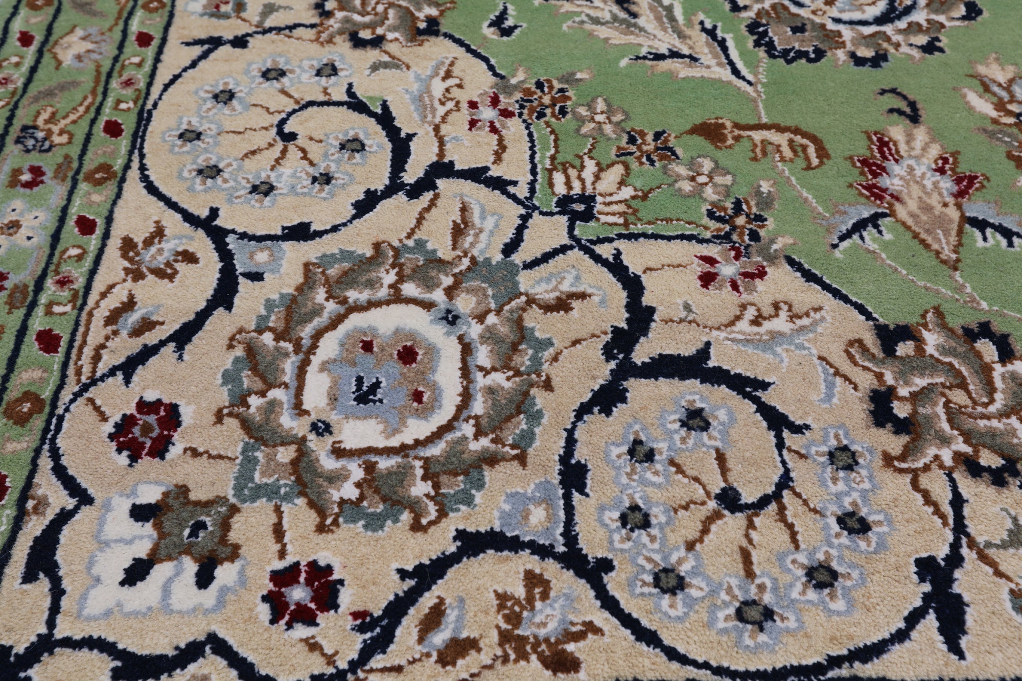 Green Square Persian Nain Hand Knotted Wool & Silk Rug - 9' 0" X 9' 0"