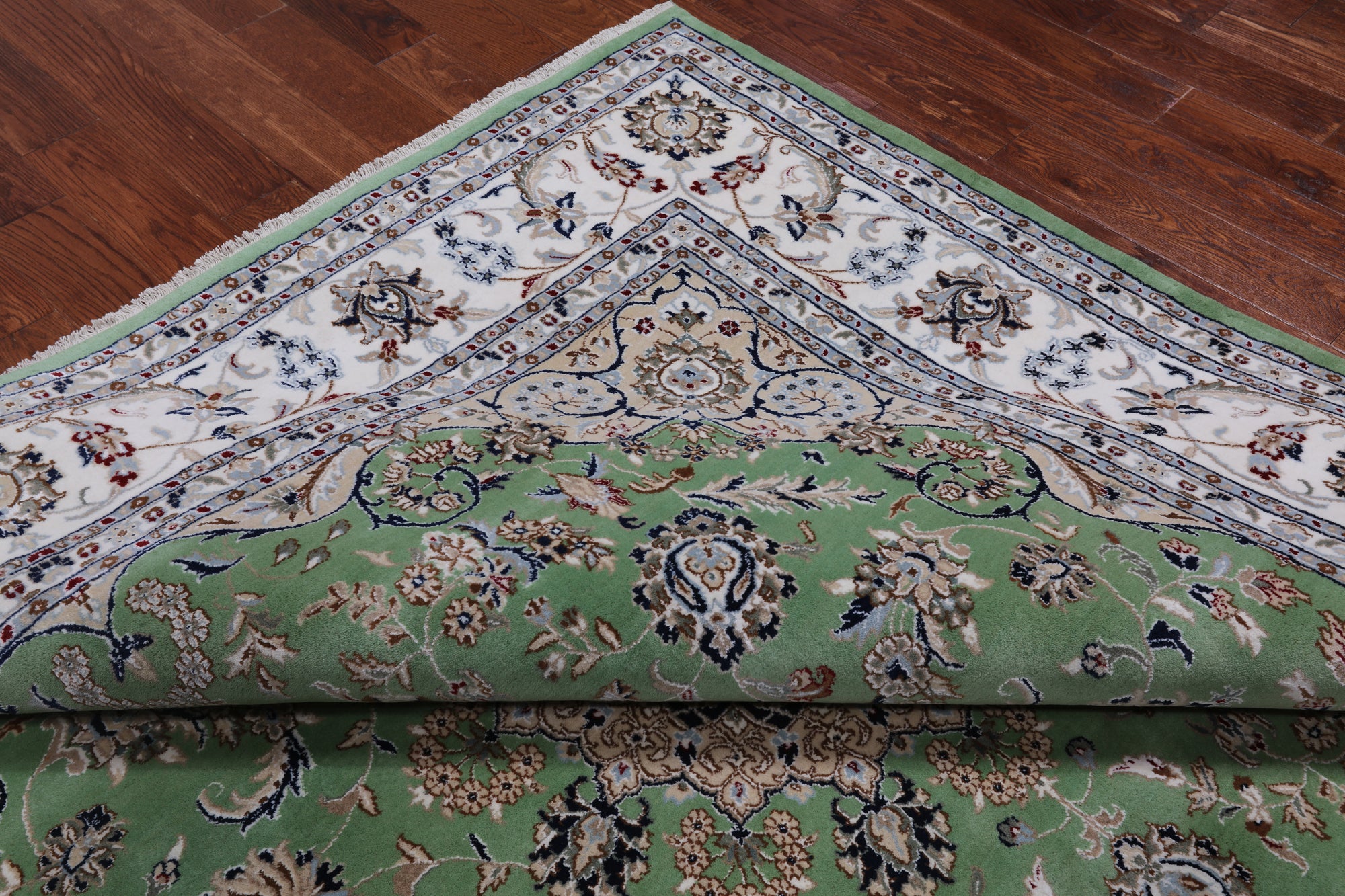 Green Square Persian Nain Handmade Wool & Silk Rug - 9' 0" X 9' 0"
