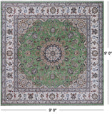 Green Square Persian Nain Handmade Wool & Silk Rug - 9' 0" X 9' 0"